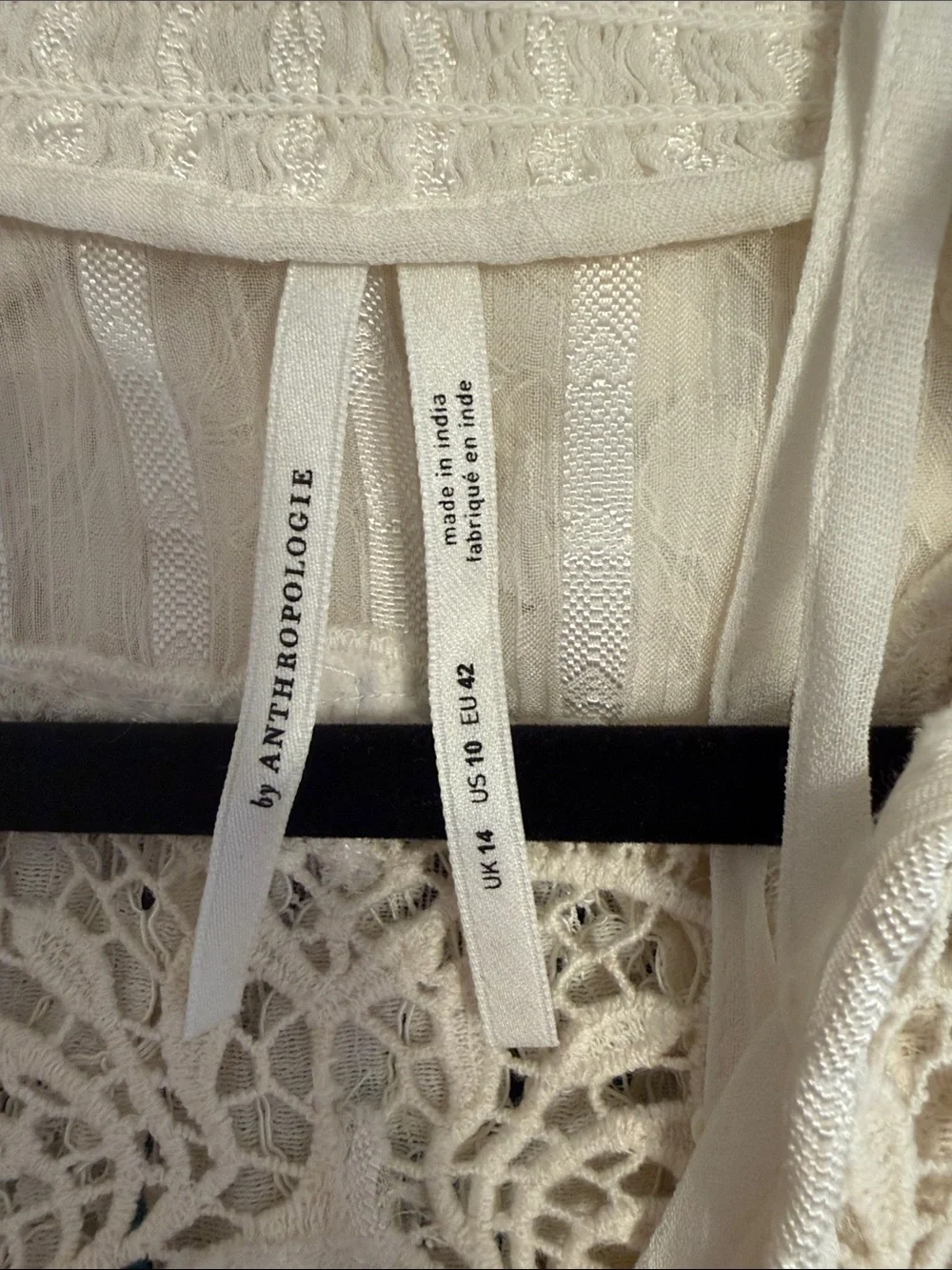 Anthropologie Cream Lace-Trim Peasant Blouse